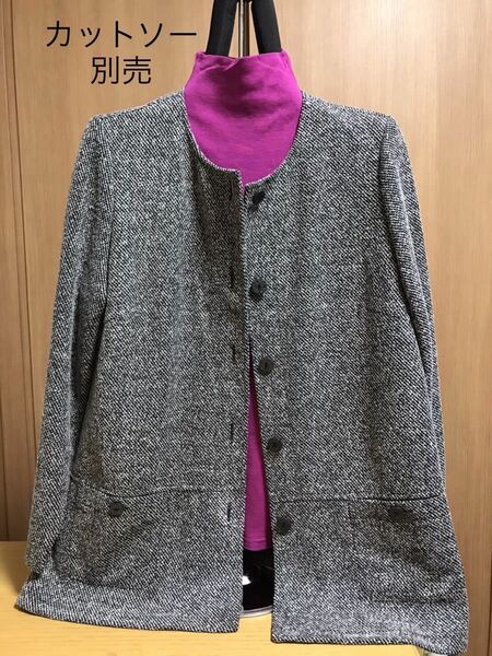 [新品] 激安・在庫処分　Mサイズ　レディースジャケット　ミセスジャケット　婦人ジャケット　ライトグレーx黒色