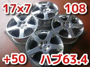 希少品！VOLVO V70純正♪1７×7 PCD108 5H +50 ハブ63.4♪ホイールのみ4本♪店頭受取り歓迎♪安心の純正ホイール♪R504W104