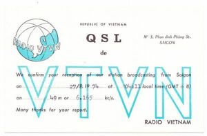 ベリカード　南ベトナム　Radio Vietnam サイゴン　１９７４年　ＢＣＬ 記名なし