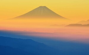  yellow gold Fuji morning burning. Mt Fuji . fog. . sea picture manner wallpaper poster wide version 603×376mm is ... seal type 037W2