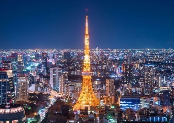 Póster de papel pintado con estilo de pintura iluminada con vista nocturna de la Torre de Tokio, tamaño A2, 594 x 420 mm (tipo adhesivo extraíble) 005A2, Materiales impresos, Póster, otros