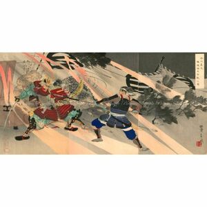 Art hand Auction 【フルサイズ版】右田年英 今川義元桶狭間大合戦之図 大判錦絵三枚続 1898年 壁紙ポスター 特大 1165mm×576mm はがせるシール式 003S1, 絵画, 浮世絵, 版画, 武者絵