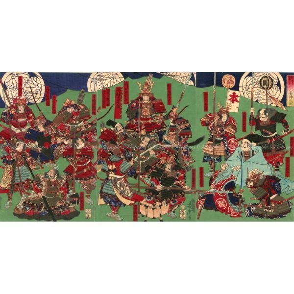 [Vollversion] Utagawa Yoshitora, Tokugawa 16 Gute Götter - Tokugawa 16 Himmlische Generäle - Großformatiges Nishikie-Triptychon-Tapetenplakat, extra groß, 1130 mm x 576 mm, Abziehaufkleber-Typ, 009S1, Malerei, Ukiyo-e, Drucke, Kriegergemälde