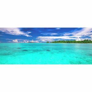 [ panorama version ]... turquoise blue. sea scenery witi various island Indonesia wallpaper poster 1440mm×576mm is ... seal type M001P1