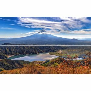 【特大上下2枚仕様L版】富士山 西湖越しに望む富士と青木ヶ原樹海の大パノラマ 絶景 壁紙ポスター パノラマL版 1843mm×576mm×2枚 M013L1W