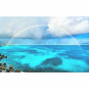 【特大上下2枚仕様L版】沖縄の海景色 幻想的な虹のアーチ 波照間島のレインボー 壁紙ポスター パノラマL版 1843mm×576mm×2枚 M008L1W
