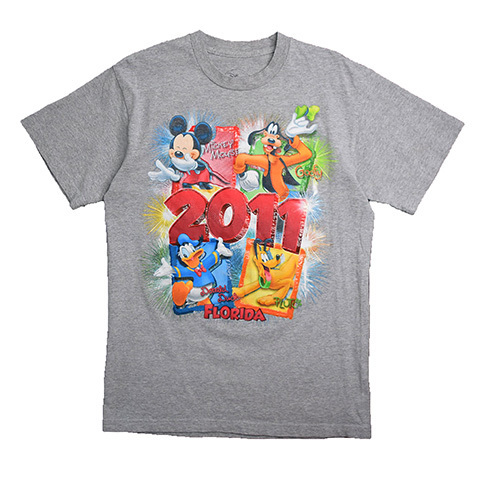 【Mサイズ】 ディズニー フロリダ ディズニーランド 2011 キャラクター Tシャツ メンズM グレー Disney ミッキーマウス 古着 BA3653