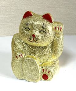 【W-27】　黄金招き猫 ネコ 貯金箱 陶器 縁起物 置物 金 ゴールド 招福 オブジェ インテリア　雑貨 かわいい オブジェ　置物 箱なし