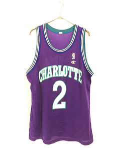 古着 90s NBA Charlotte Hornets ホーネッツ No2 「Johnson」 メッシュ タンクトップ XL位 古着
