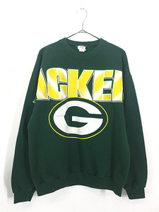 古着 90s USA製 NFL Green Bay Packers パッカーズ BIG プリント スウェット トレーナー L 古着