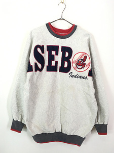 古着 90s MLB Cleveland Indians インディアンズ BIG パッチ スウェット トレーナー L 古着