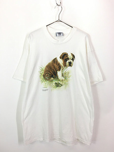 古着 90s USA製 犬 ブルドッグ カエル アニマル アート Tシャツ XL 古着