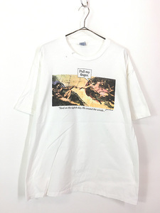 古着 90s USA製 「Pull my finger」 ミケランジェロ アダムの創造 パロディー アート Tシャツ XL