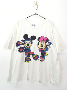 古着 90s USA製 Disney ミッキー ミニー ローラー スケート エクササイズ Tシャツ XXL位 古着