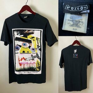 ★【90s～00s デザイン◎ メキシコ製】ビンテージ VOLCOM KID LREATURE ボルコム コットン100％ アート プリント Tシャツ 半袖 S ブラック