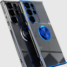 ブルー Galaxy S23 Ultra ケース メッキ加工 リング付き 回転可能 一体型 保護ケース ギャラクシー エストゥエンティスリーウルトラ 専用 C_画像3