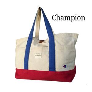 送料無料 チャンピオン トリコロール トートバッグ champion アメカジ ハンドバッグ ショルダーバッグ CAB5544M 幌布 男女兼用 古着系