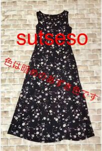 sutseso ノースリーブ花柄ロングワンピース