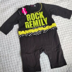 1【新品】70cm★bebe ￥3800+税★DANCE BEAT REMILY★薄手 長袖 黒!!めちゃ可愛 フリフリカバーオール 