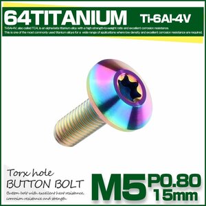 64チタン ボタンボルト トルクス穴付き M5 15mm P0.8 レインボー チタンボルト デザインボルト JA623