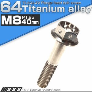 64チタンボルト M8×40mm P1.25 ホールヘッド 六角ボルト フランジ付き六角ボルト チタン原色 Ti6Al-4V JA141