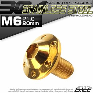 SUS304 フランジ付き ボタンボルト M6×20mm P1.0 六角穴 ゴールド ステップホール ステンレス ボルト TR0193