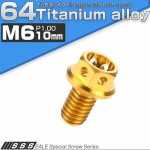 64チタンボルト M6×10mm P1.00 ホールヘッド 六角ボルト フランジ付き六角ボルト ゴールド Ti6Al-4V JA777