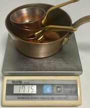 BIS SALE ★★おすすめ★★ JAPAN COPPER WARE USED PANS 銅製 片手鍋4個セット（寸法は写真でご確認ください)業務用厨房機器 中古です。_画像9