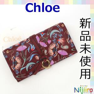 【ほぼ新品】クロエ Chloe アルフェベット 花柄 フラワー デザイン ロングウォレット 長財布 2つ折り ダークパープル系 紫 1372