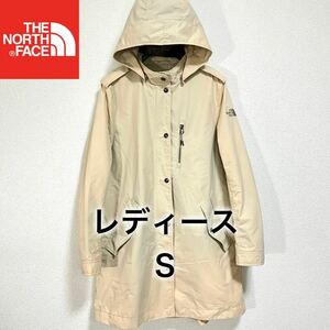 美品希少 ノースフェイス ロゴ刺繍 マウンテンコート レディースS フード着脱可 THE NORTH FACE モッズコート ロングコート ベージュ