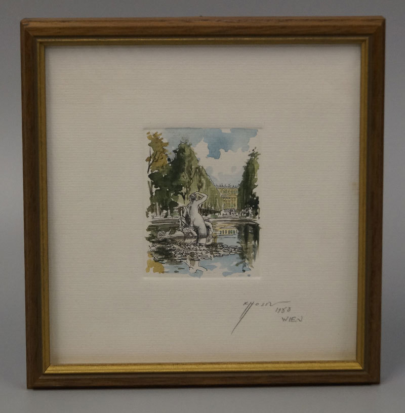 Khosrow Salehi watercolor painting WIEN 1988 framed g161, painting, watercolor, Nature, Landscape painting