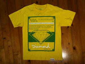 ☆USA製★ダイヤモンドサプライ【Diamond Supply Co.】プリント半袖Ｔシャツ コットンTシャツ S 黄系 ダイヤモンド　ダイアモンド