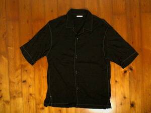 ★ジーユー【GU】カラーステッチ オープンカラーシャツ レーヨン5分袖 半袖シャツ S 黒 ブラック