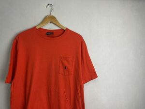 グッドカラー◎90sビンテージPolo ポロ Ralph Lauren ラルフローレン オールコットン無地ポケット半袖TシャツMオレンジアメカジ nr23272