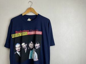 デッドストック!!90sビンテージBROCKUMブロックムローリングストーンズミュージックプリント半袖TシャツXLネイビーアメカジ音楽 nr23309