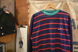 グッドカラー◎90sビンテージTommyHilfigerトミーヒルフィガー長袖ボーダー×ストライプTシャツS紺×赤×緑アメカジストリートn23389