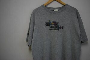 グッドプリント90SビンテージREEBOKリーボックABOVE THERIM両面プリントTシャツLグレー系バスケアメカジストリートスポーツnr23337