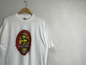 デッドストック!!90sビンテージHanesヘインズアメリカ製オールコットンプリント半袖TシャツXLホワイトアメカジストリート nr23362