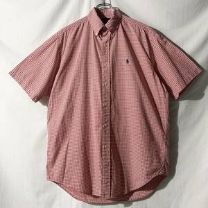 90s Ralph Lauren ラルフローレン BLAKE ボタンダウン 半袖 コットン チェックシャツ S (メンズM程度)ヴィンテージ 赤白 ギンガムチェック