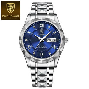 【Silver Blue】メンズ高品質腕時計 海外人気ブランド Podedagar 防水 カレンダー クォーツ式 モデル615