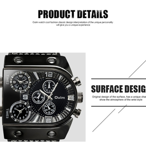 【ブラック×シルバー】メンズ マルチタイムゾーン腕時計 海外人気ブランド Oulm クロノグラフ クォーツ式 レザーバンド ROG0012の画像6