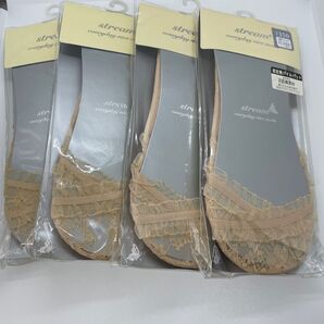 低反発 パイルパット 4P ベージュ レース パンプス フットカバー 中敷