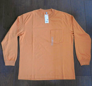 UNIQLO ユニクロ ウォッシュコットンクルーネックTシャツ 長袖 メンズ Lサイズ オレンジ【新品未使用】