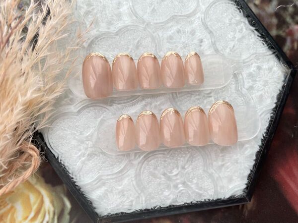 大人気!ネイルチップ ニュアンスネイル ミラーフレンチ フレンチネイル ベージュ系