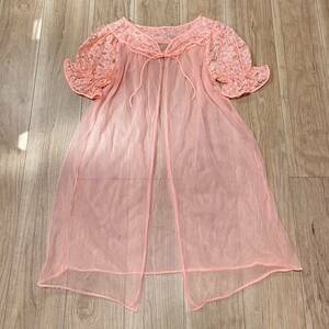 [ postage 360 jpy ]60s American made Vintage USA made see-through gown pink retro One-piece negligee Vintage lady's R-4362