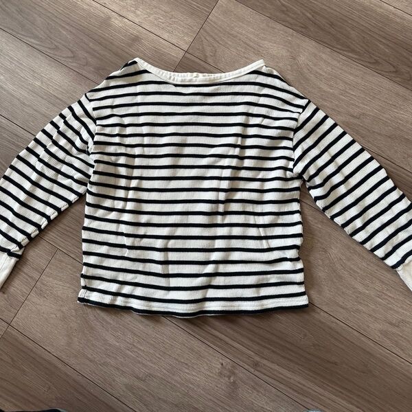 ボーダーワッフルロングTシャツ GU