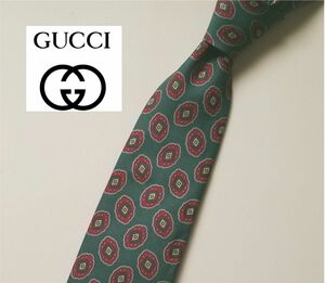 美品【GUCCI グッチ】ドット 小紋 ネクタイ グリーン系 ITALY イタリア SILK