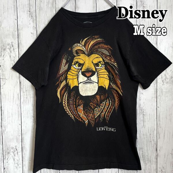 ライオンキング Disney ディズニー シンバ ビッグプリント 黒 海外古着 半袖Tシャツ プリントTシャツ