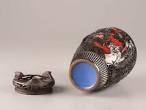 中国古玩 唐物 堆朱 堆黒 花瓶 一対 細密細工 時代物 極上品 初だし品 9389_画像10