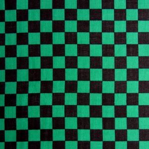 ★和柄・ダブルガーゼ♪市松模様(黒×緑)鬼滅の刃・炭治郎♪110×30★【NE1703-B】